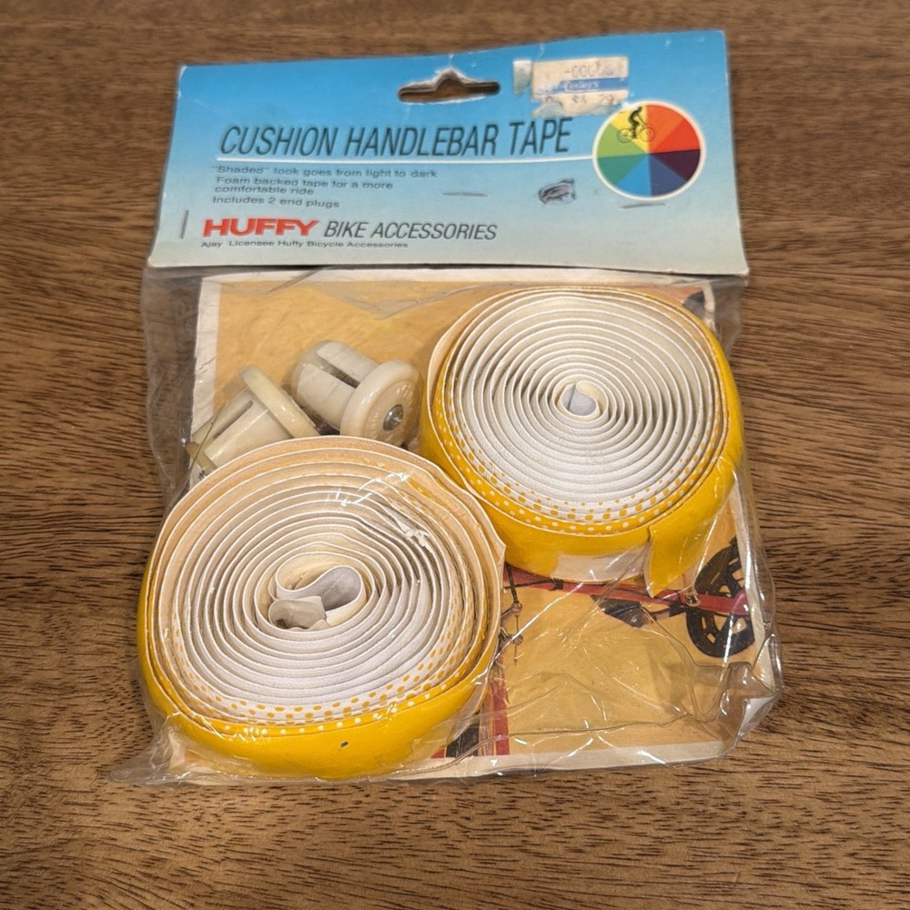 Vintage Huffy Cushion Handlebar Tape Roll Yellow Gold With End Plugs 70s 80s NOS